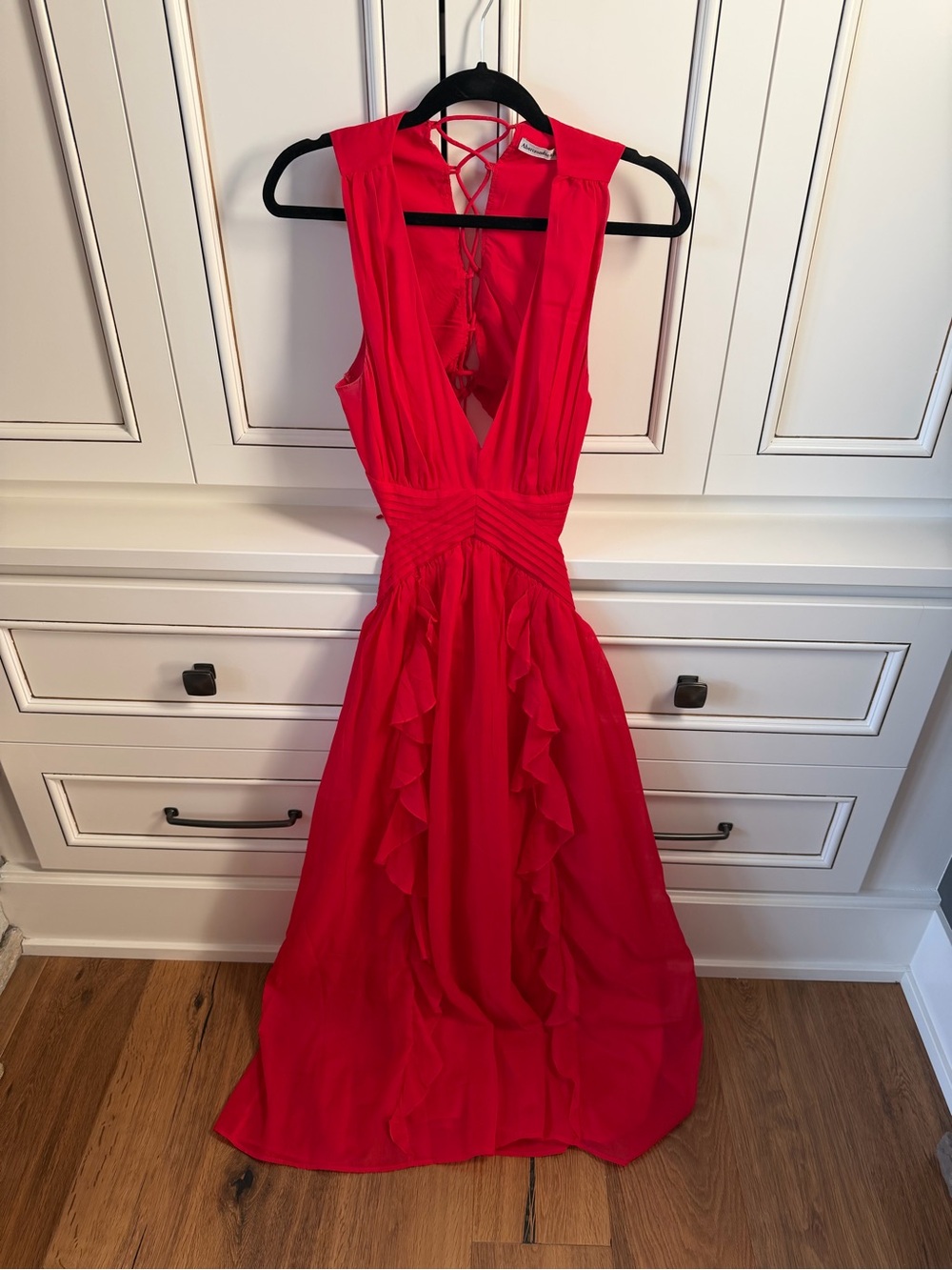 Abercrombie & Fitch Red Ruffle V-Neck Maxi Dress